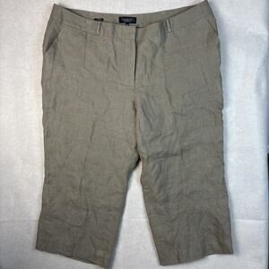 Talbots Capris Womens 20WP Petites Heritage Green Linen Comfort‎ Wide Leg Spring